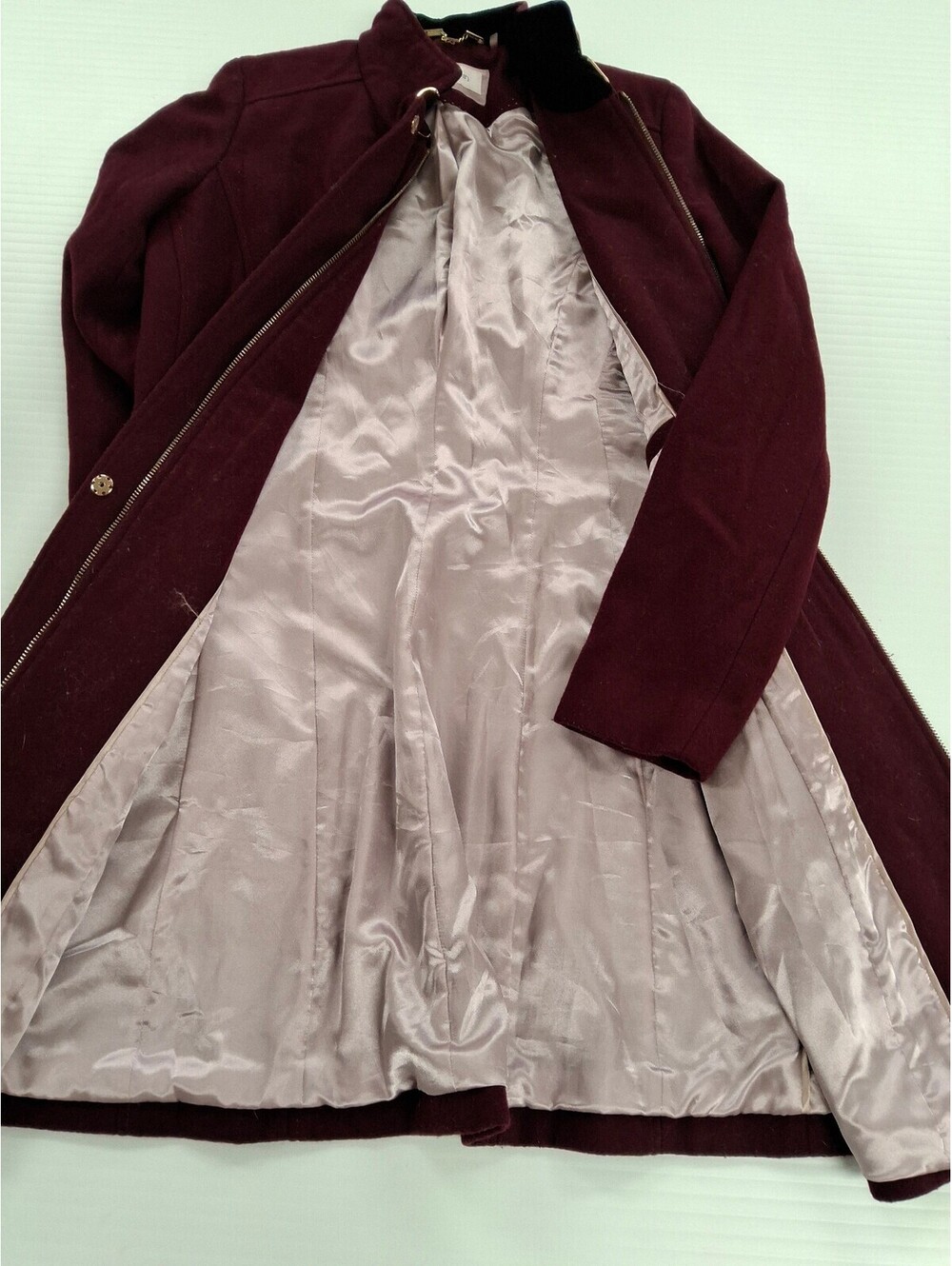 Calvin Klein Burgundy Wool Blend Women's Coat with Velvet Collar, Size XS - Picture 5 of 6